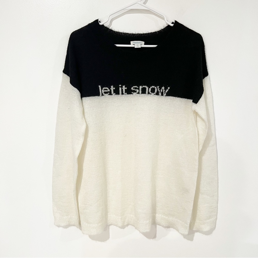 Sundance LET IT SNOW Mohair Blend Black & White Graphic Pullover Sweater Medium